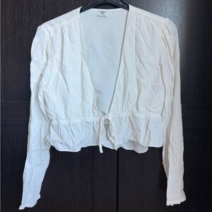 Aritzia White Tie-Front Blouse
